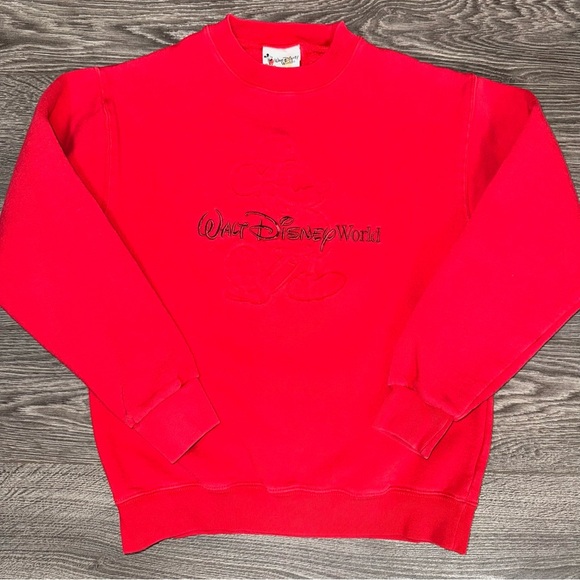 Vintage 90s Mickey Mouse Walt Disney World Red Crewneck Sweater Small Pullover - Picture 4 of 10